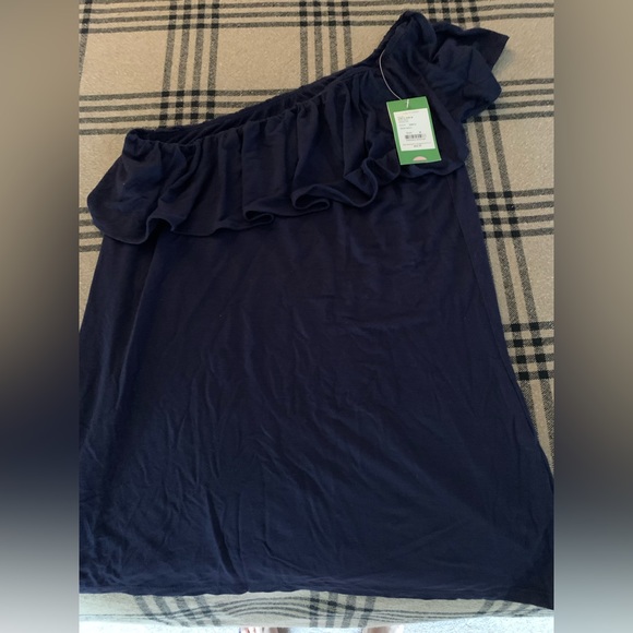 ⭐️⭐️NWT Lilly Pulitzer Women's Neveah Ruffle One Shoulder Top, Navy Blue - Picture 6 of 6